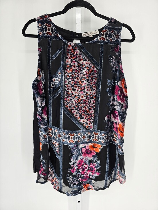 Gypsies & Moondust Tops - Gypsies & Moondust Women's Sleeveless Floral Print Black Velvet Boho Top Size XL